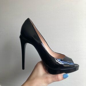 Fendi Glossy Black Peep-Toe Heels